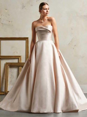 Simply Flawless in Pink Satin Vestido De Novia Wedding Dress Bow Court Train Dress Mermaid Modern Satin Princess Gown Satin