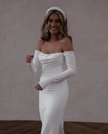 Elegant Off Shoulder Long Sleeve Mermaid Wedding Dress Strapless Long Train Bridal Wedding Gowns Sexy White Wedding Dresses Mermaid
