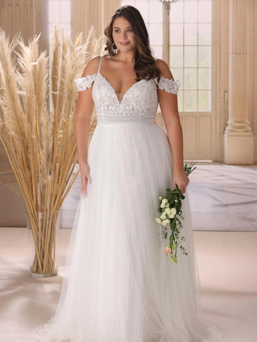 Elegant A-Line Plus Size Wedding Dress Women Open Back Lace White Off The Shoulder Sweetheart Bridal Gown Vestidos De Novia Plus Size