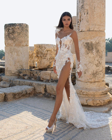Modern Lace Mermaid Wedding Dress Side Split Sexy Backless Bridal Dresses Sweetheart Floor-Length Applique Bride Gowns Ivory