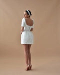 Glitter Wedding Dress Mini Sheath/Column Short Sleeves V Neck Wedding Gowns for Women Bride Backless Luxury Bridal Dresses Short Short Wedding Dress