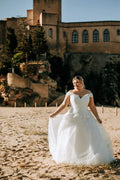 Beach Wedding Dresses Plus Size Off Shoulder V-Neck Lace Up Back Bride Gowns Lace Applique A-Line vestidos de novia