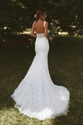 Deep V-Neck Sleeveless Lace Mermaid Wedding Dress Open Back High Side Slit Floor Length Bridal Gown Custom Made