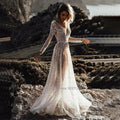 Mordern V- Neck Sequins Wedding Dresses Long Sleeves Floor Length Backless Bridal Gowns Robe De Marié as picture