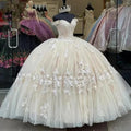 Quince Dress | Off-Shoulder Quinceanera Dresses 15 Party Prom Sweetheart Tulle Cinderella Birthday Ball Gowns champagne
