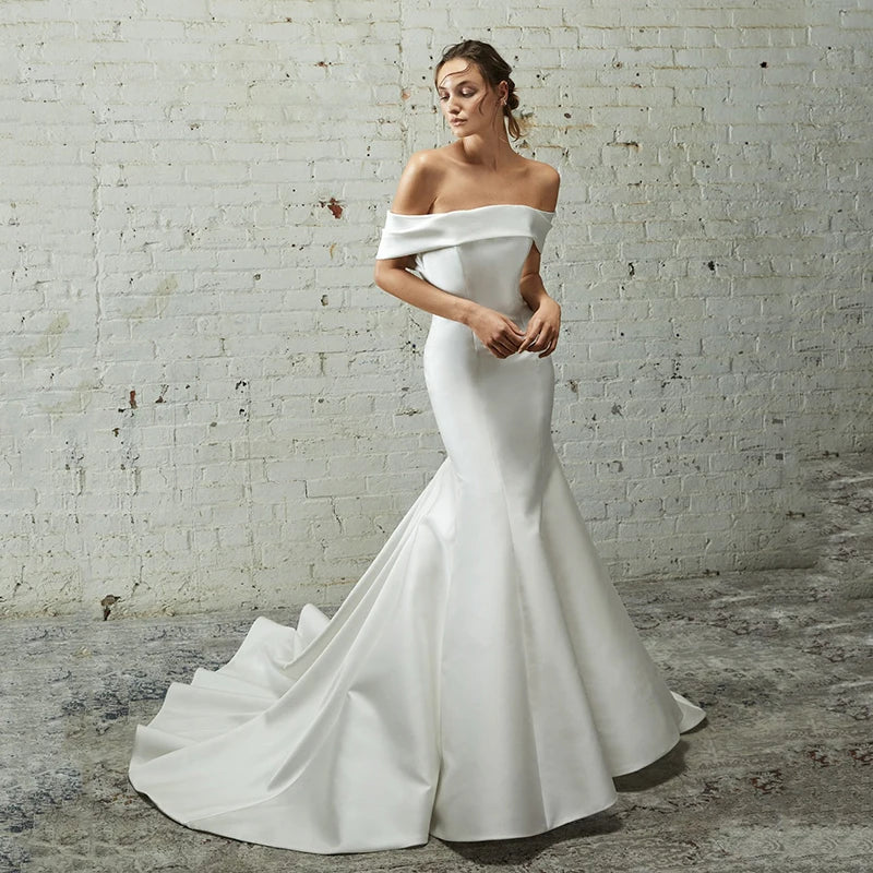 Women Mermaid Wedding Dresses Off The Shoulder Backless Bridal Dress Formal Evening Wedding Prom Gowns Customized White