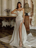 LORIE Sexy Spaghetti Straps Mermaid Wedding Dresses Shiny Glitter Tulle Sweetheart Bride Gown Side Split vestidos de novia Ivory Mermaid
