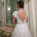 3D Flowers Lace Detachable Train Mini Short Wedding Dress V Neck Backless Cap Sleeves High Low Bridal Gown Above Knee Short Wedding Dress