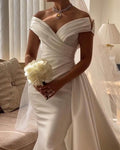 Princess Wedding Dress With Long Train Satin Mermaid Bride Dresses Off The Shoulder Wedding Party Dress Long Train Satin