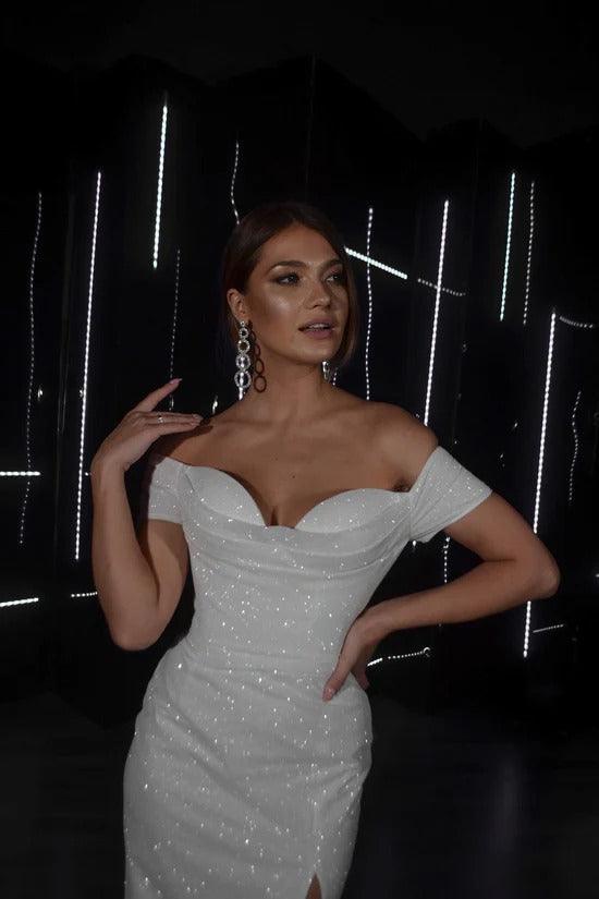 Simple Sparkly Princess Vestido De Novia Wedding Dress Modern Bow Satin Mermaid Court Train Bridal Gown Satin
