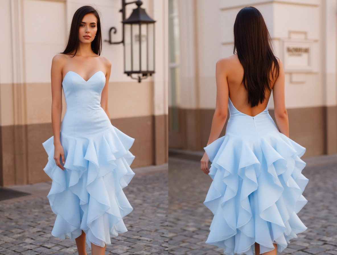 Romantic blue Evening Dress and Prom Dress with a Full Ball Gown Skirt for a Princess Look