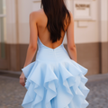 Romantic blue Evening Dress and Prom Dress with a Full Ball Gown Skirt for a Princess Look