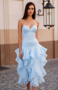 Romantic blue Evening Dress and Prom Dress with a Full Ball Gown Skirt for a Princess Look