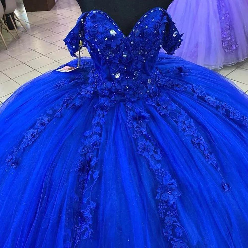 Quince Dress | Royal Blue Quinceanera Dresses Luxury Crystal 3D Flower Applique Princess Birthday Party Vestidos de 15 años Corset