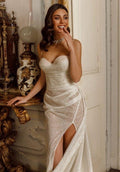 LORIE Sexy Spaghetti Straps Mermaid Wedding Dresses Shiny Glitter Tulle Sweetheart Bride Gown Side Split vestidos de novia Mermaid
