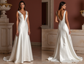A-Line White Wedding Dress with a Modest Neckline for a Refined Style