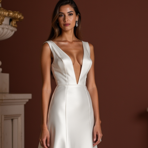 A-Line White Wedding Dress with a Modest Neckline for a Refined Style