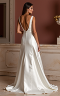 A-Line White Wedding Dress with a Modest Neckline for a Refined Style