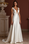 A-Line White Wedding Dress with a Modest Neckline for a Refined Style