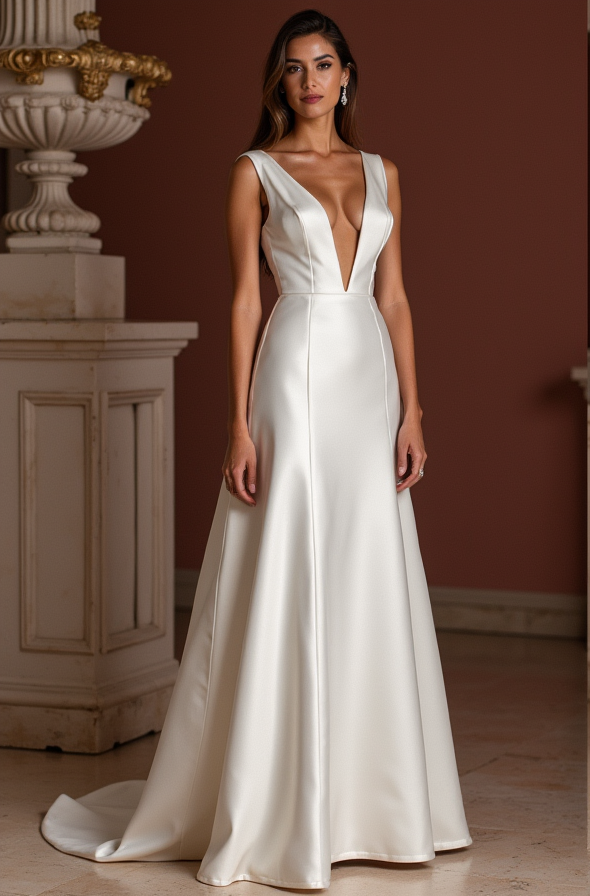 A-Line White Wedding Dress with a Modest Neckline for a Refined Style