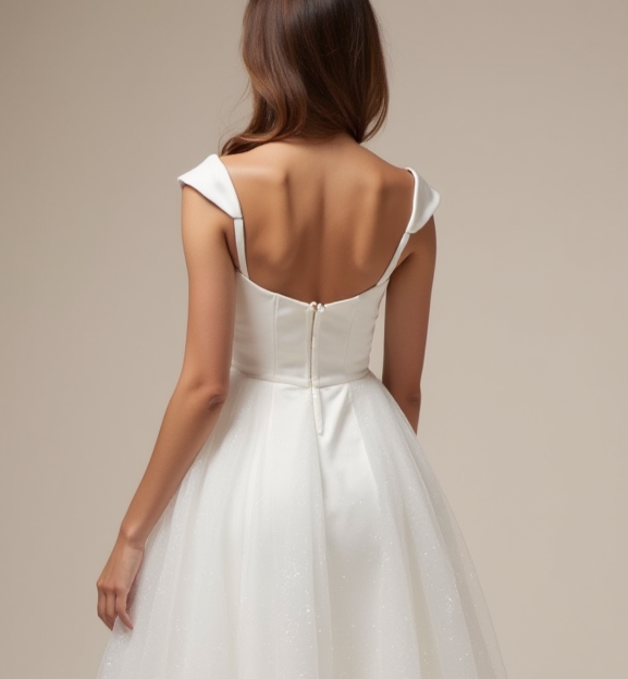 Chic White Mini Short Wedding Dress with a Pleated Skirt for an Elegant and Flattering Fit