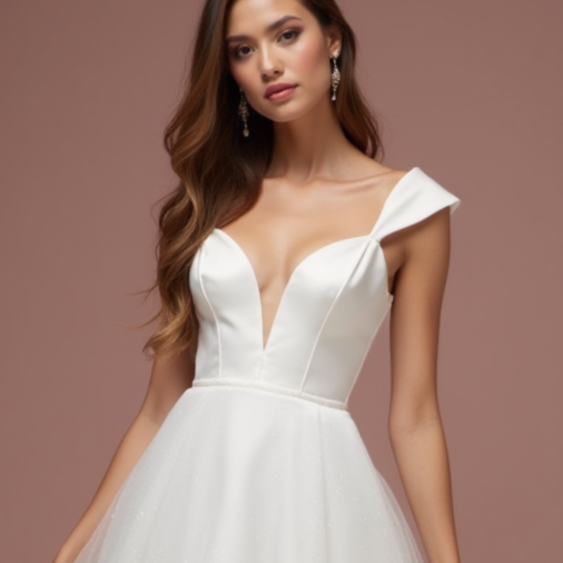 Chic White Mini Short Wedding Dress with a Pleated Skirt for an Elegant and Flattering Fit