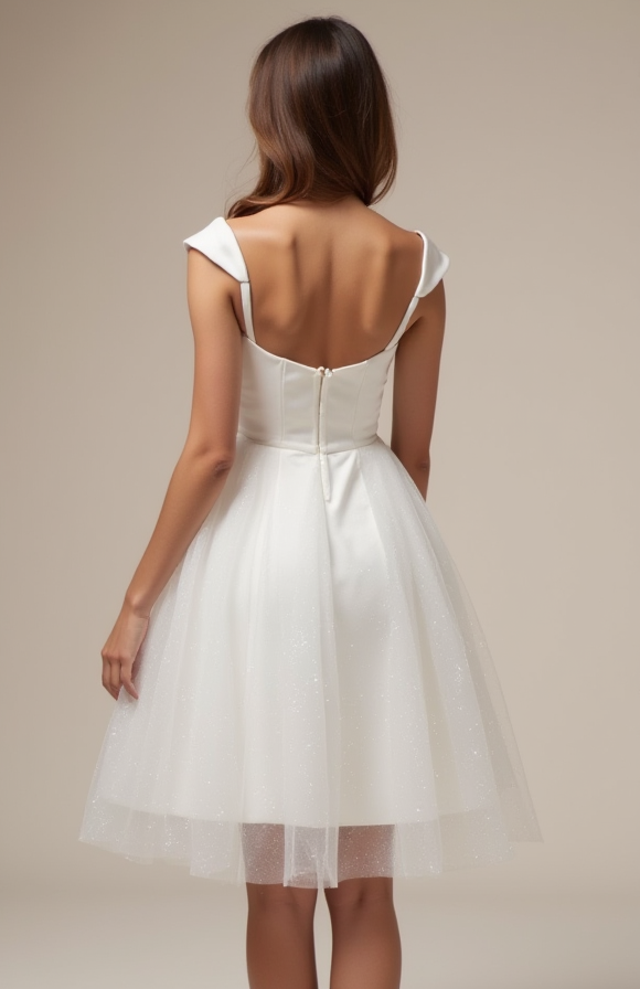 Chic White Mini Short Wedding Dress with a Pleated Skirt for an Elegant and Flattering Fit