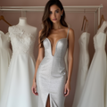 Simple White A-Line Bridal Gown with Satin Finish and Sleek Modern Fit