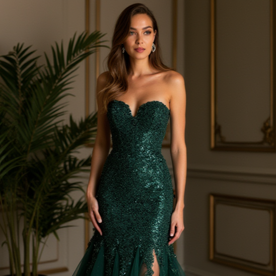 Stunning Evening Dress and Prom Dress with a Plunging Neckline for a Bold Look