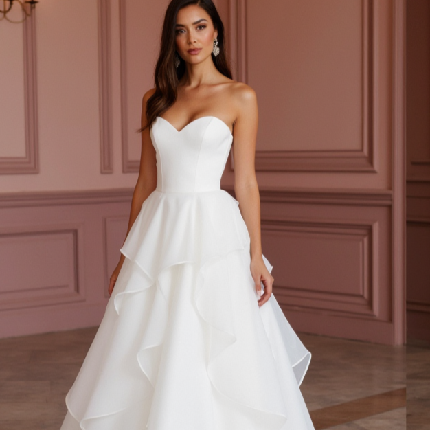 White Princess Wedding Dress with Floral Appliqués for a Romantic Touch