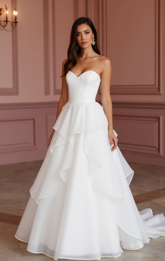 White Princess Wedding Dress with Floral Appliqués for a Romantic Touch