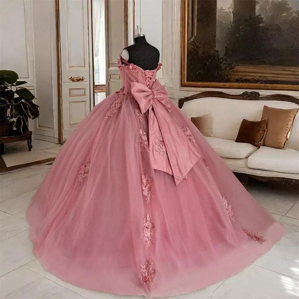 Quince Dress | Glittering Off-Shoulder Quinceanera Dress Flower Appliques Ball Gown Vestidos De 15 Birthday Party Gowns Corset