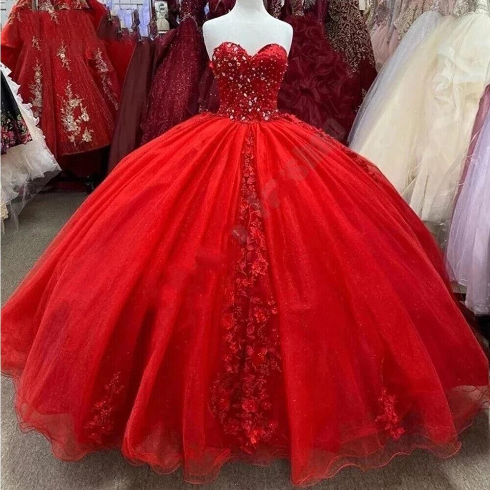 Quince Dress | Red Quinceanera Dresses 15 Party Fashion Applique Tulle High-Quality Cinderella Princess Birthday Gowns Plus Size