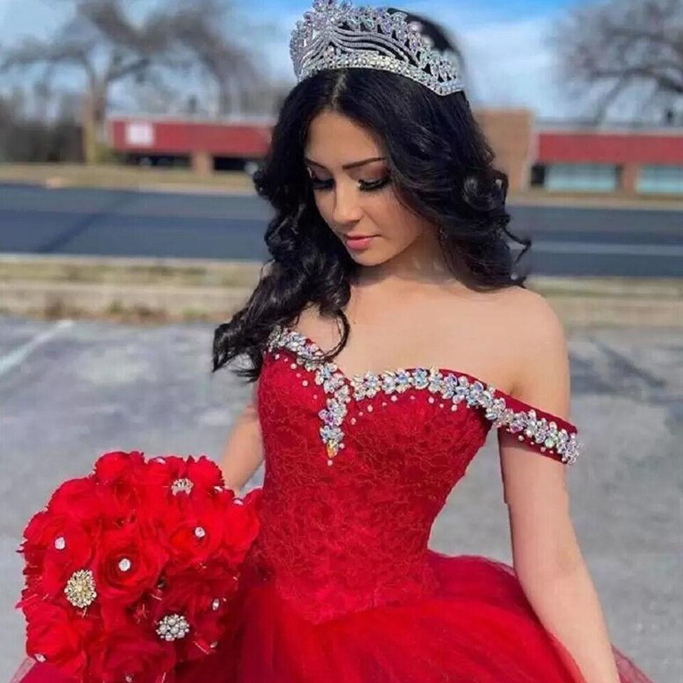 Quince Dress | Sweetheart Ball Gown Quinceanera Dresses Vestidos De 15 Anos Fashion Crystal Off-Shoulder Birthday Party Gowns